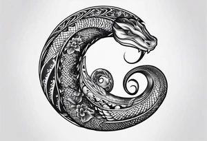 crescent moon with a snake wrapped around it tattoo idea