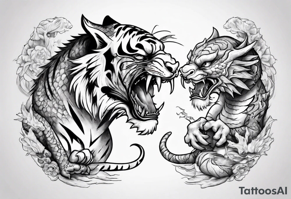 tiger and dragon are playing with each other tattoo idea