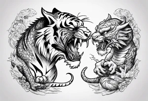 tiger and dragon are playing with each other tattoo idea
