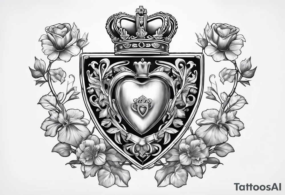 Collins family crest with Irish claddagh chest tattoo tattoo idea