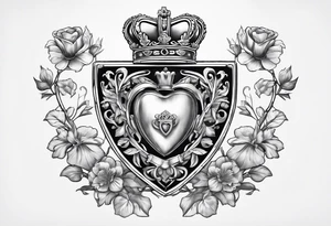 Collins family crest with Irish claddagh chest tattoo tattoo idea