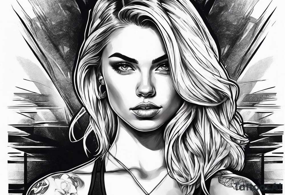 Young pretty blond woman in gym tattoo idea