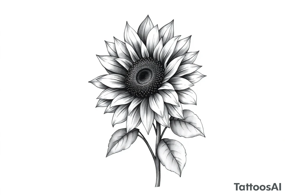 Sunflower with stem and leaves tattoo idea
