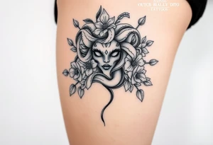 Big headed Medusa flowers tattoo idea