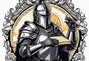 knight holding a bible over his head in combat with both hands tattoo idea