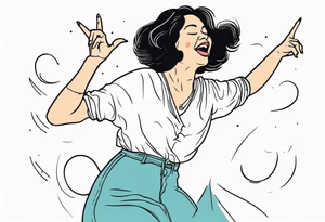 Silly. odd woman ugly dancing pointing her fingers up in the sky. tattoo idea