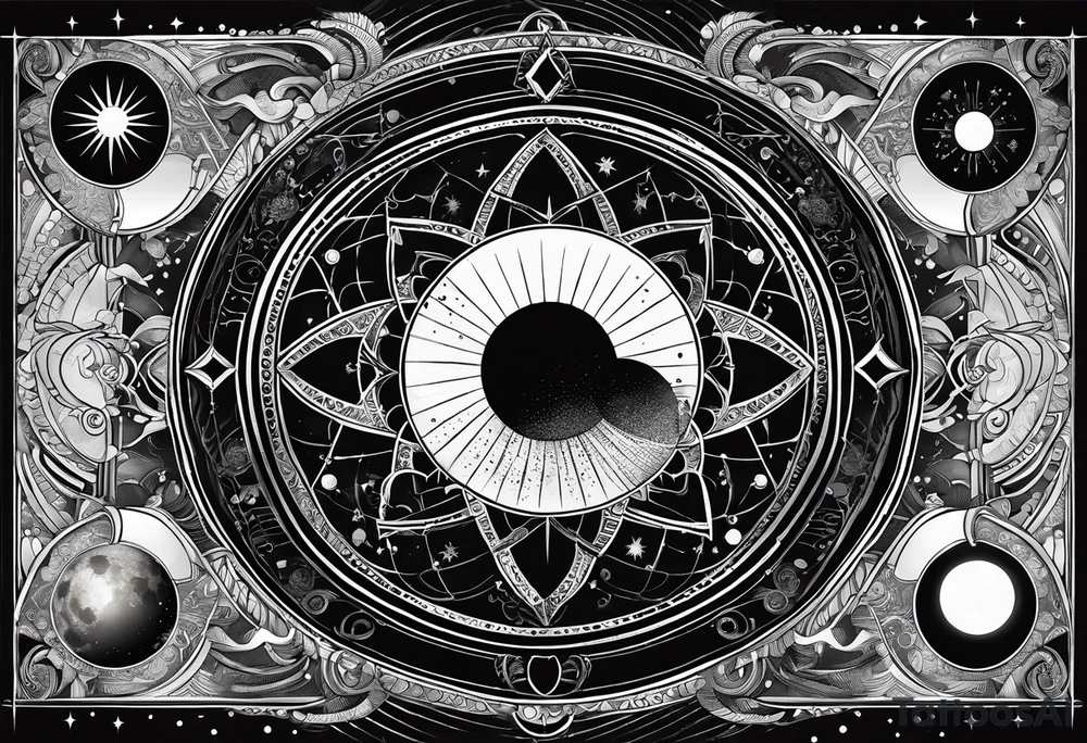 Astrology, Cancer, Natal Chart, symbolic, vision, yin yang, the moon, the sun, Uranus, Pluto, spiritual third eye, mystical armband tattoo idea