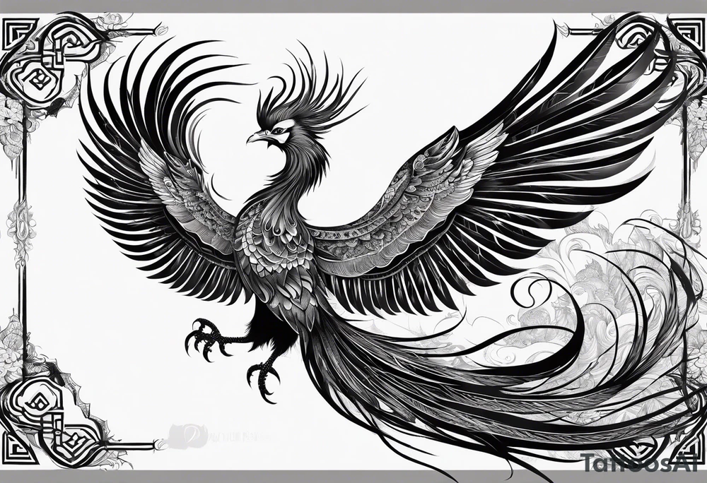 graceful asian style phoenix with extra long tail feathers and a long neck tattoo idea graceful asian style phoenix with extra long tail feathers and a long neck tattoo idea