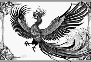graceful asian style phoenix with extra long tail feathers and a long neck tattoo idea