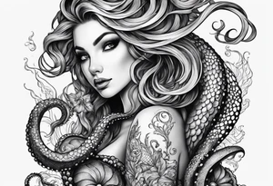 Octopus around lower leg  holding a mermaid tattoo idea
