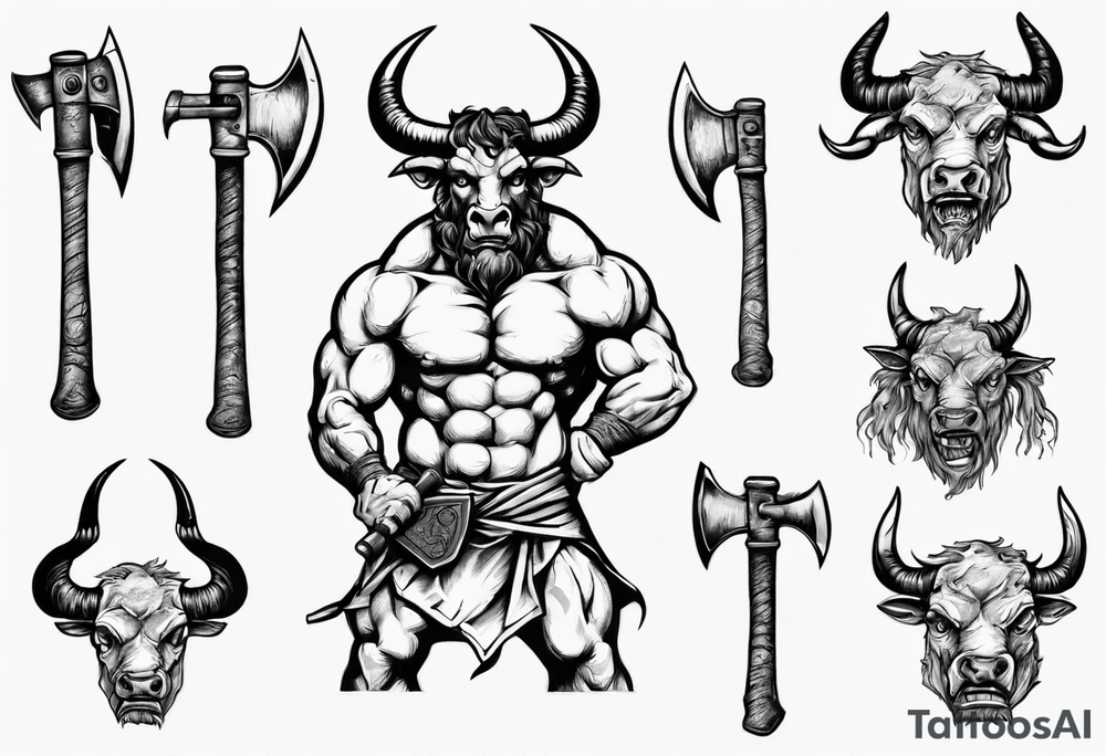 minotaur holding an axe tattoo idea