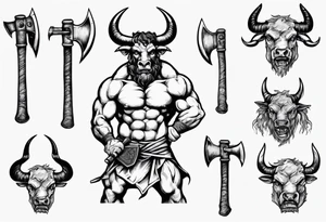 minotaur holding an axe tattoo idea