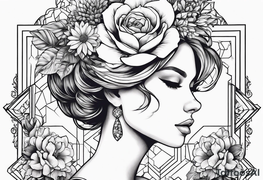 Flowers, Leo, girl with scrabble brain outline tattoo idea
