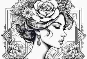 Flowers, Leo, girl with scrabble brain outline tattoo idea