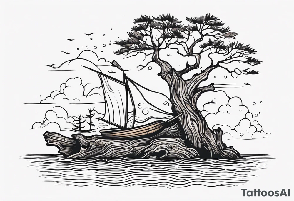 piece of driftwood underwater tattoo idea