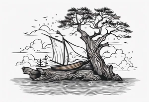 piece of driftwood underwater tattoo idea