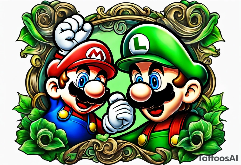 Mario and Luigi sucked down a big green pipe tattoo idea