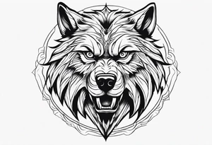 Werewolf face facing forward with a white and black eye very well detailed 
hand tattoo tattoo idea