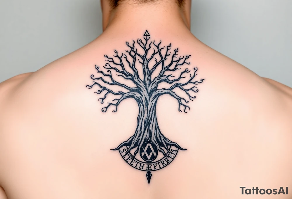 yggadrisl tree of life with circle of runes tattoo idea