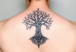 yggadrisl tree of life with circle of runes tattoo idea