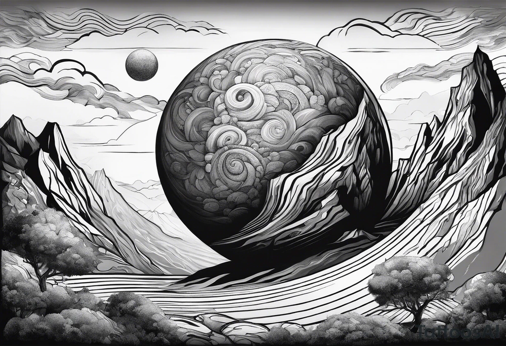 Sisyphus rolling a rock up a hill tattoo idea