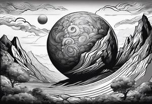 Sisyphus rolling a rock up a hill tattoo idea
