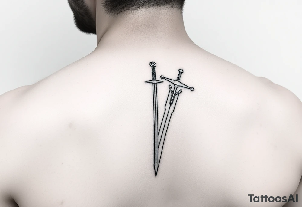 Fine line sword on forearm tattoo idea