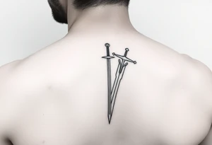 Fine line sword on forearm tattoo idea