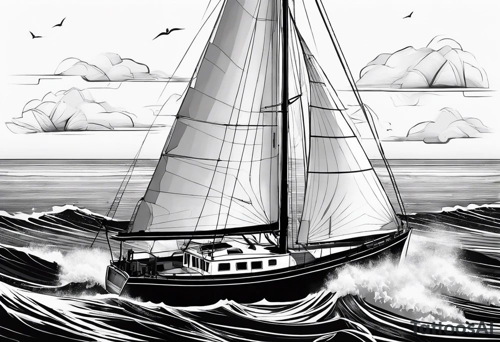maritime lighthouse in a front view sailboat serving as a mast for a sail. tattoo idea