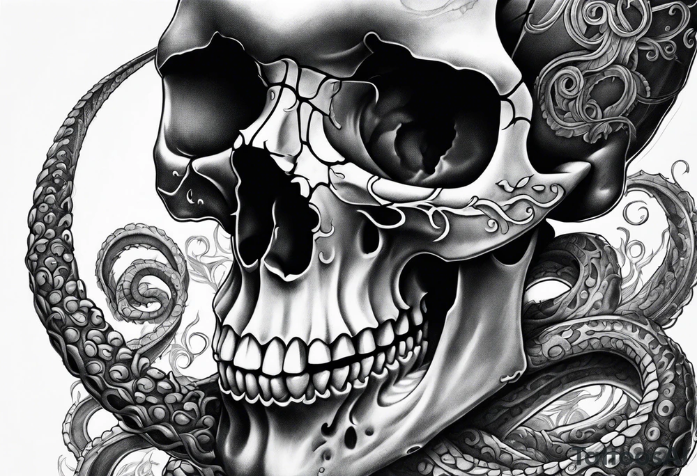 Realistic skull with tentacles tattoo idea