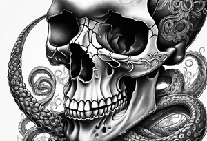 Realistic skull with tentacles tattoo idea