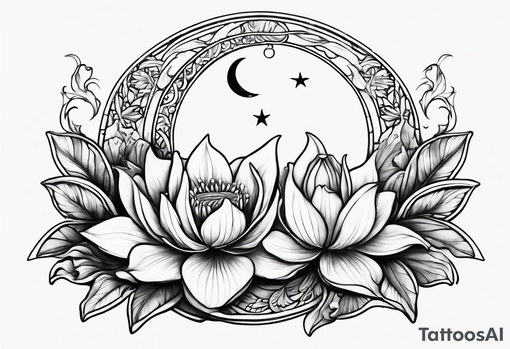 Lilly pad and crescent moon tattoo idea