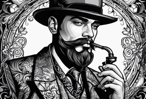 Neotraditional man smoking a pipe tattoo idea