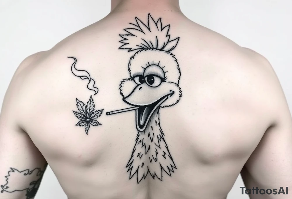 Big Bird from sesame Street smoking marijuana tattoo idea