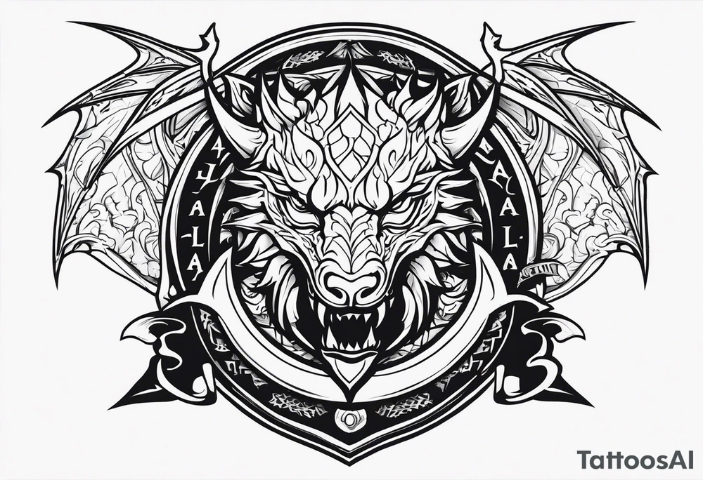 Valhalla sword shield dragon head axe tattoo idea