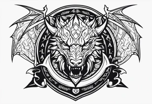 Valhalla sword shield dragon head axe tattoo idea