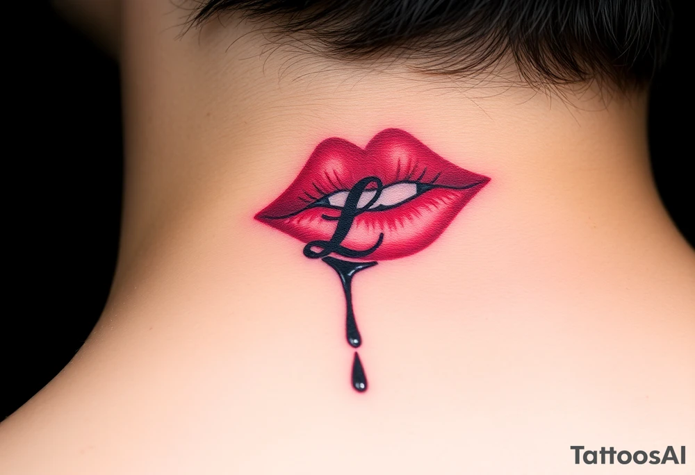 Stain from lipstick kiss with initial lowercase lrs with drool tattoo idea