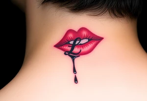 Stain from lipstick kiss with initial lowercase lrs with drool tattoo idea