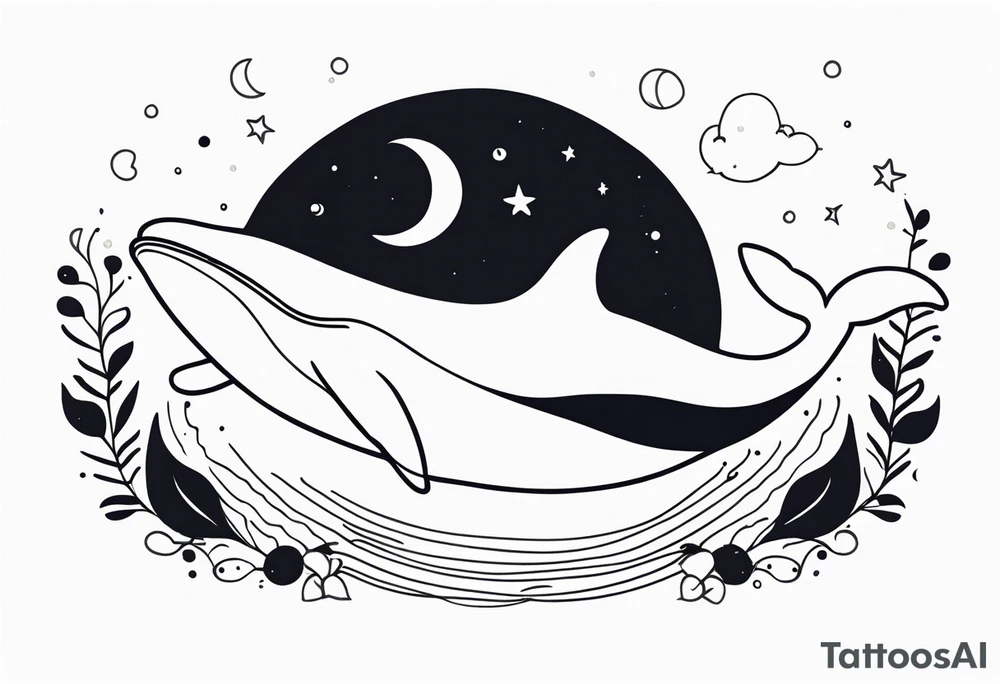 cute Whale jumping over a crescent moon tattoo idea