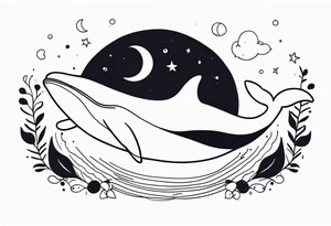 cute Whale jumping over a crescent moon tattoo idea