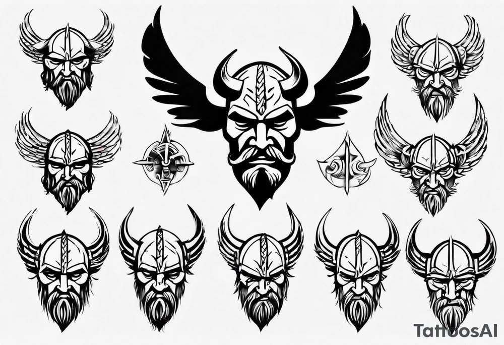 Viking face with wings tattoo idea