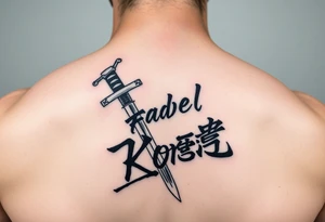 Katana and fabled written in korean tattoo idea