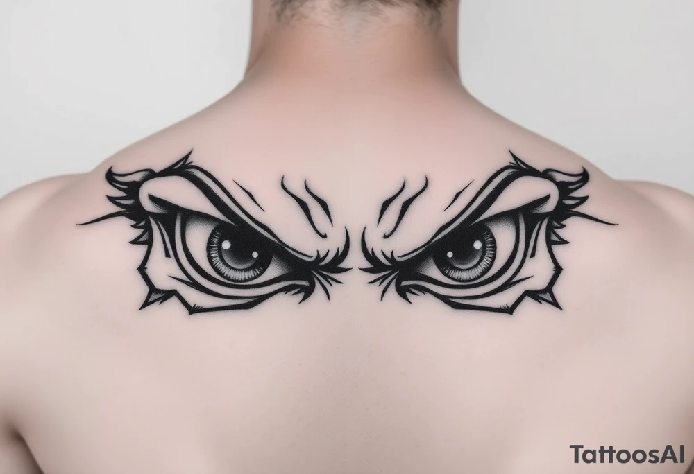 powerful faces with huge angry eyes tattoo idea