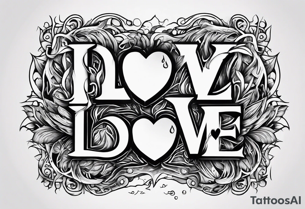 the words love drought in a nice font with a melting heart design underneath it tattoo idea