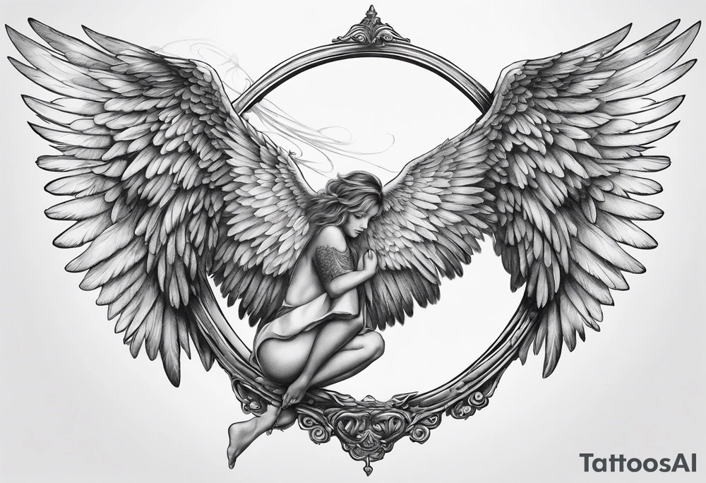 angel on swing with sagging wings, head down tattoo idea