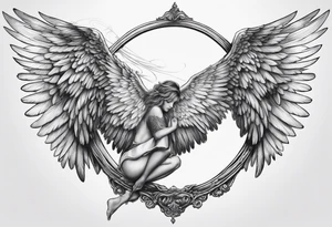 angel on swing with sagging wings, head down tattoo idea