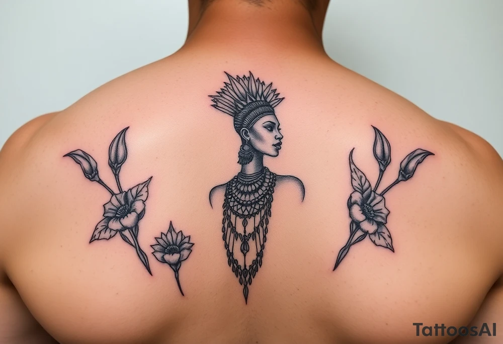 Nubian Queen in a garden tattoo idea