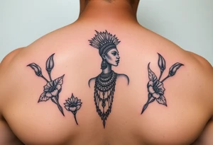 Nubian Queen in a garden tattoo idea