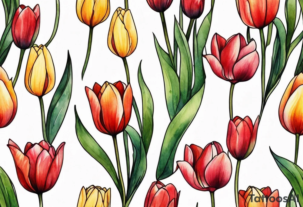 Tiny watercolor tulips tattoo idea