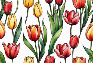 Tiny watercolor tulips tattoo idea